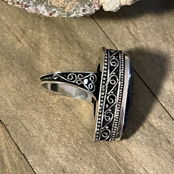 Vintage Sodalite Chunky Gemstone Boho, Festival Ring Size 6.5 Silver Blue - Picture 5 of 9
